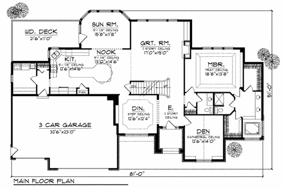 Floor Plan - Main Floor for Traditional House Plan #70-694 - 3 bed, 3.5 bath