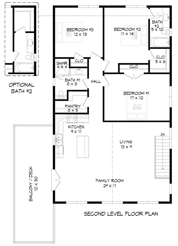 Southern Floor Plan - Upper Floor Plan #932-901