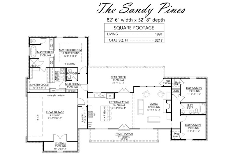 Architectural House Design - Floor Plan - Main Floor for Farmhouse House Plan #1074-131 - 3 bed, 2.5 bath