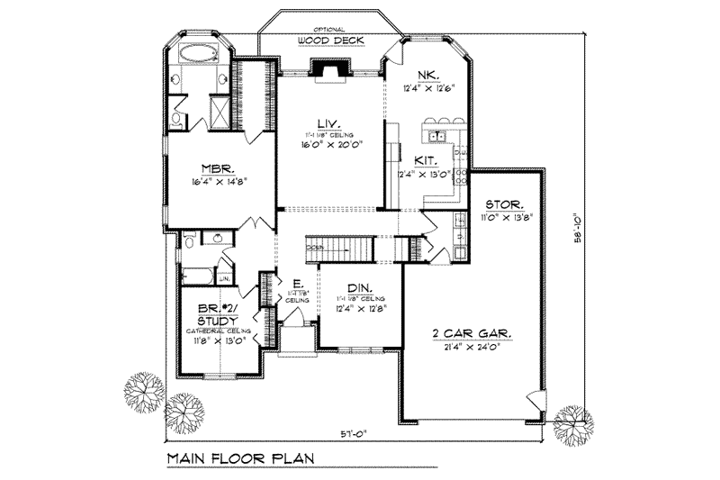 House Blueprint - Floor Plan - Main Floor for European House Plan #70-492 - 2 bed, 2 bath