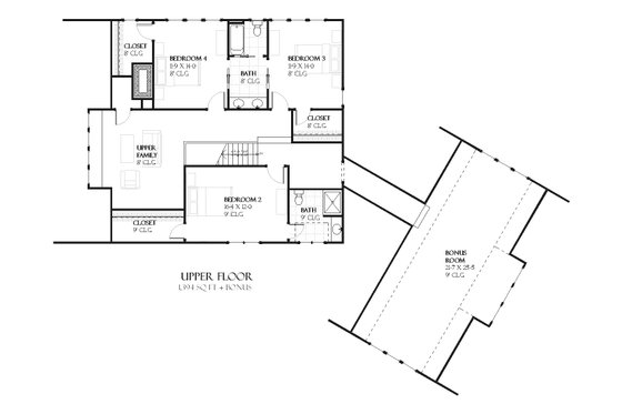 Floor Plan - Upper Floor for Tudor House Plan #901-99 - 4 bed, 3.5 bath