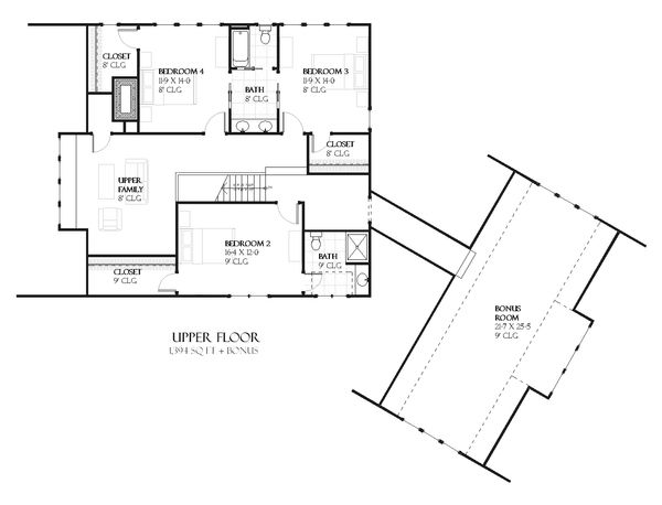 Tudor Floor Plan - Upper Floor Plan #901-99