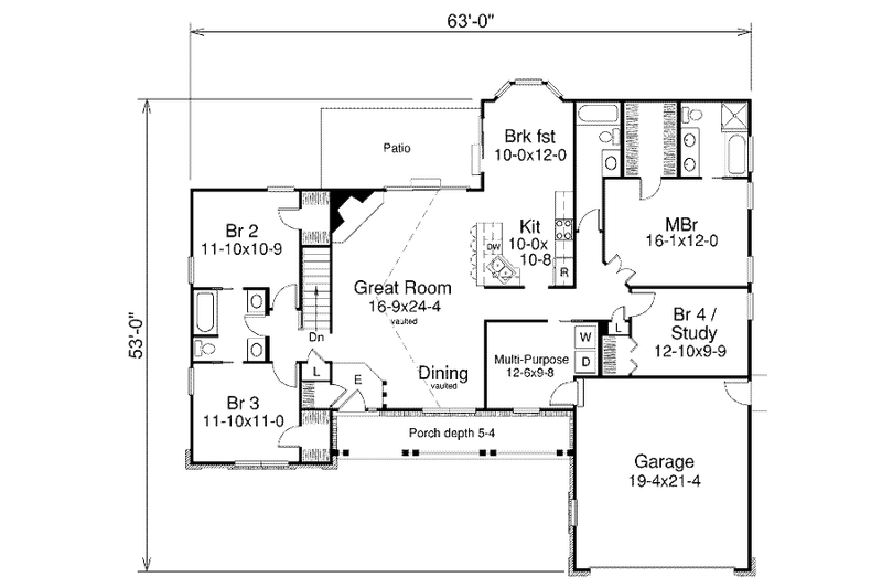 Dream House Plan - Floor Plan - Main Floor for Southern House Plan #57-325 - 3 bed, 3 bath