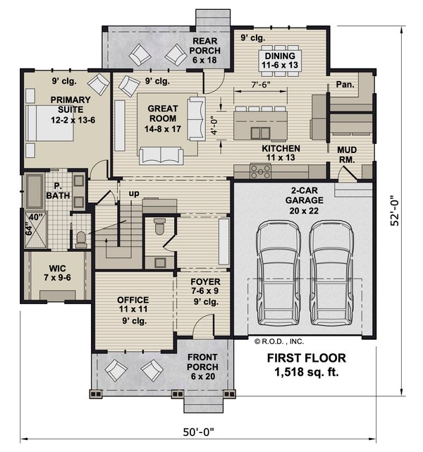 Bungalow Floor Plan - Main Floor Plan #51-1361