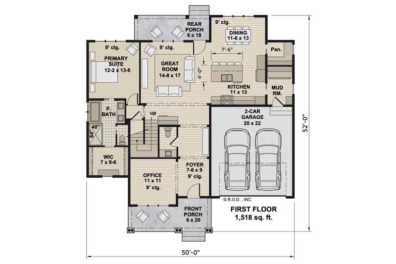 House Blueprint - Floor Plan - Main Floor for Bungalow House Plan #51-1361 - 4 bed, 3.5 bath