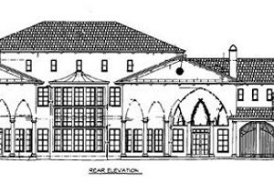 Exterior - Rear Elevation for European House Plan #119-188 - 5 bed, 6.5 bath