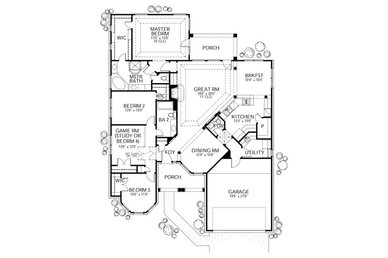 House Blueprint - Floor Plan - Main Floor for Mediterranean House Plan #80-143 - 4 bed, 2.5 bath