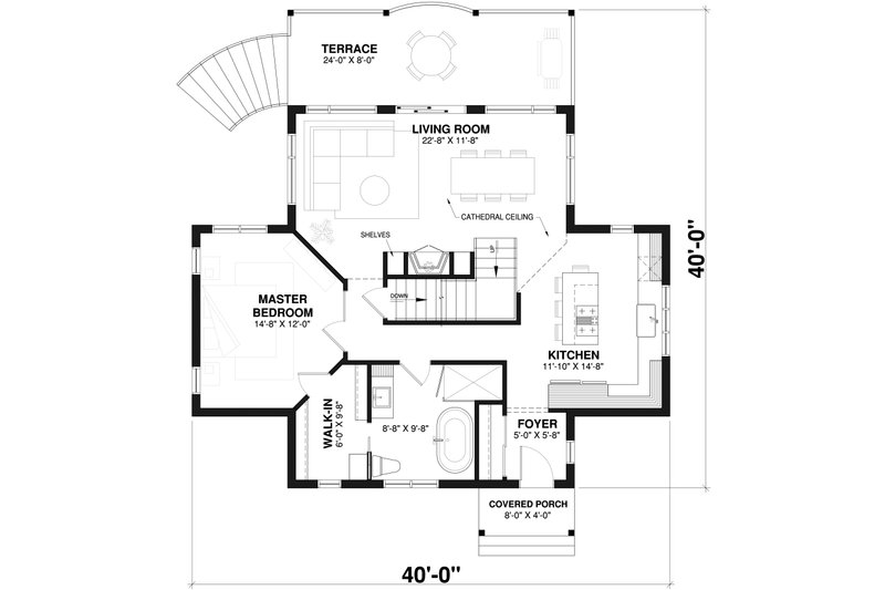 Home Plan - Floor Plan - Main Floor for Southern House Plan #23-2038 - 2 bed, 2 bath