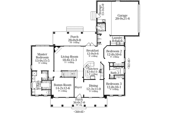 Floor Plan - Main Floor for Southern House Plan #406-103 - 3 bed, 2.5 bath