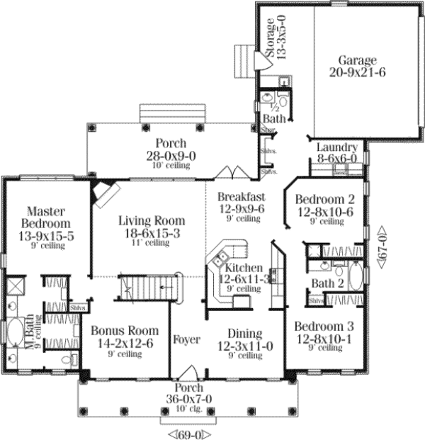 House Blueprint - Southern Floor Plan - Main Floor Plan #406-103