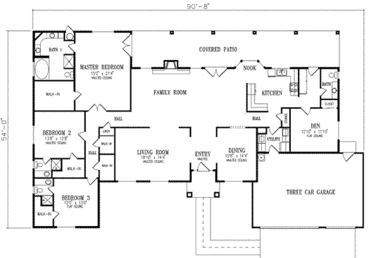 Floor Plan - Main Floor for Ranch House Plan #1-728 - 3 bed, 3.5 bath