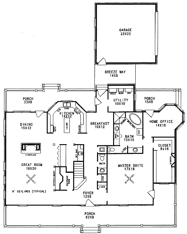 Architectural House Design - Country Floor Plan - Main Floor Plan #14-201