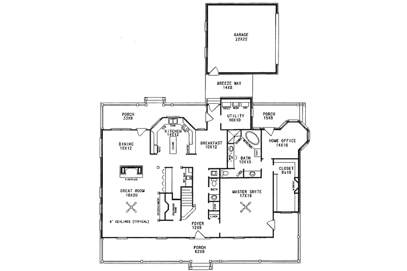 Home Plan - Floor Plan - Main Floor for Country House Plan #14-201 - 4 bed, 3.5 bath