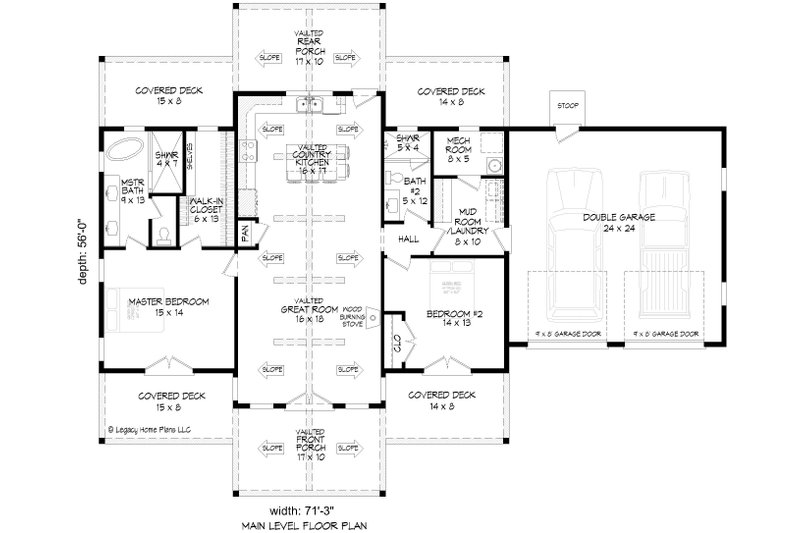 Craftsman Style House Plan - 2 Beds 2 Baths 1442 Sq/Ft Plan #932-1034 ...