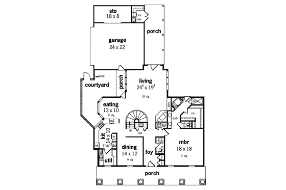 Floor Plan - Main Floor for Colonial House Plan #45-167 - 4 bed, 3.5 bath