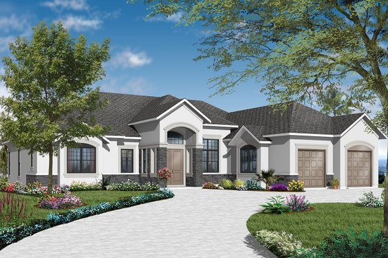 Exterior - Front Elevation 3 for Mediterranean House Plan #23-2219 - 3 bed, 2.5 bath