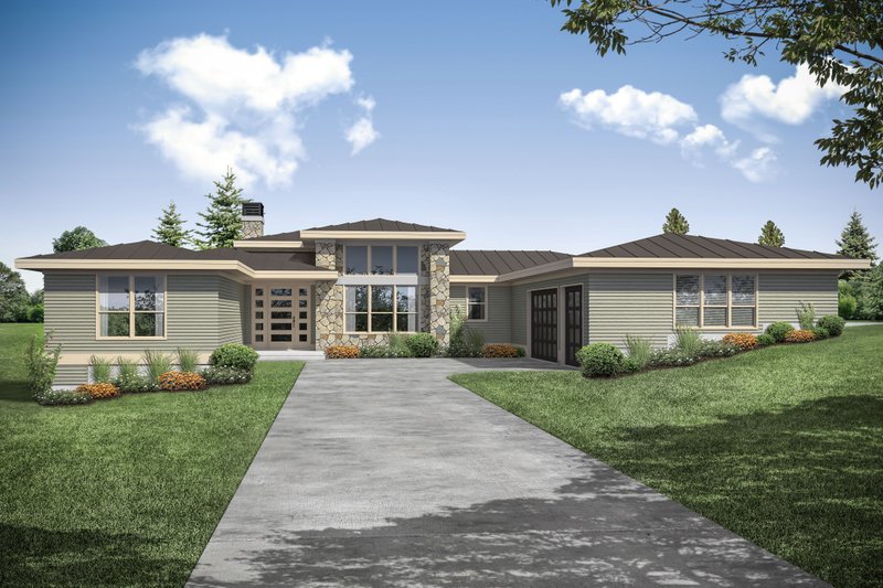 House Plan Design - Exterior - Front Elevation 3 for Contemporary House Plan #124-1171 - 3 bed, 3 bath