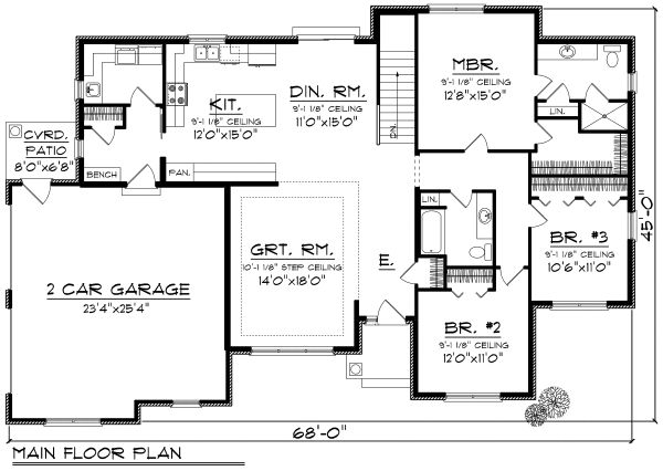House Plan Design - Ranch Floor Plan - Main Floor Plan #70-1165