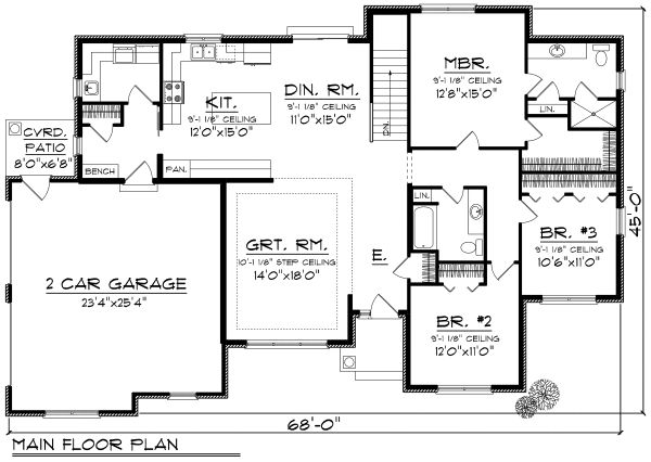 Architectural House Design - Ranch Floor Plan - Main Floor Plan #70-1165