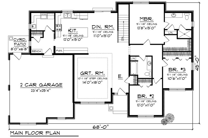 Home Plan - Floor Plan - Main Floor for Ranch House Plan #70-1165 - 3 bed, 2 bath