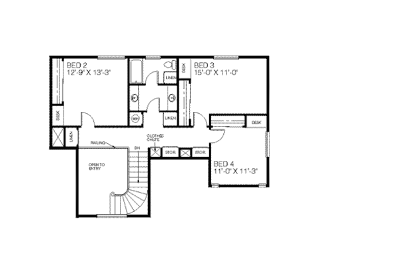 Home Plan - Floor Plan - Upper Floor for Farmhouse House Plan #60-200 - 4 bed, 3.5 bath