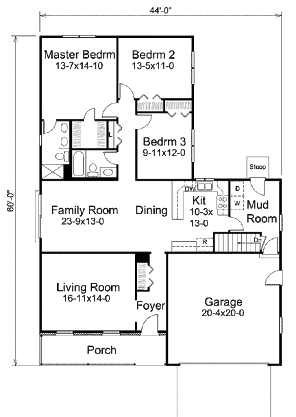 Ranch Style House Plan - 3 Beds 2 Baths 1668 Sq/Ft Plan #57-420 ...