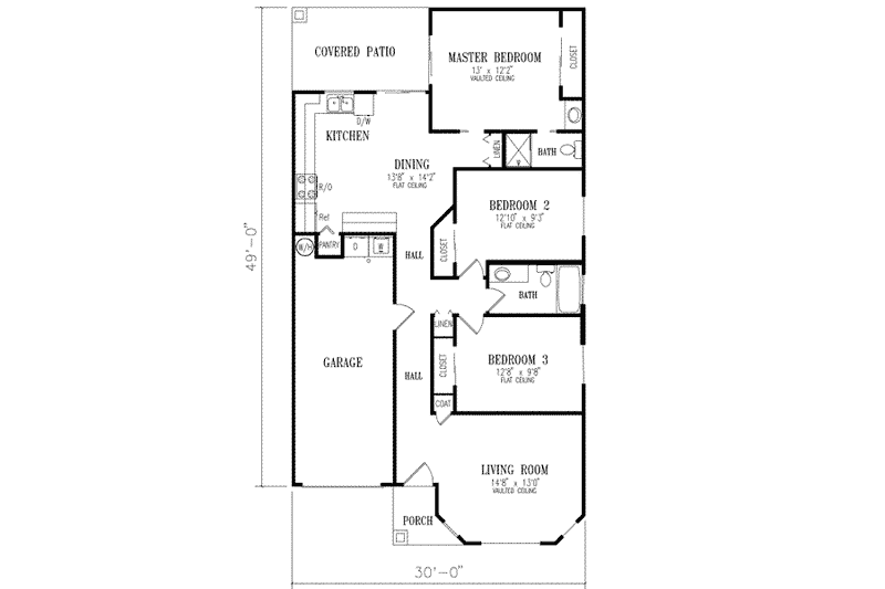 Architectural House Design - Floor Plan - Main Floor for Mediterranean House Plan #1-190 - 3 bed, 2 bath