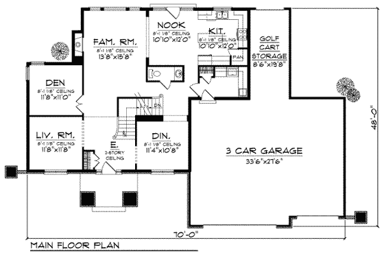Floor Plan - Main Floor for Traditional House Plan #70-732 - 4 bed, 3.5 bath
