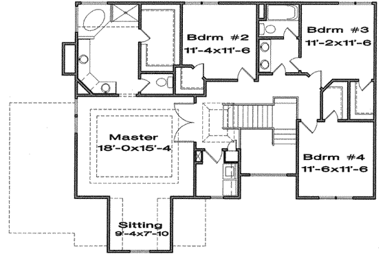 Floor Plan - Upper Floor for Traditional House Plan #6-120 - 4 bed, 2.5 bath