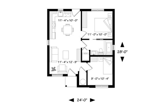 Floor Plan - Main Floor for Cottage House Plan #23-2298 - 2 bed, 1 bath