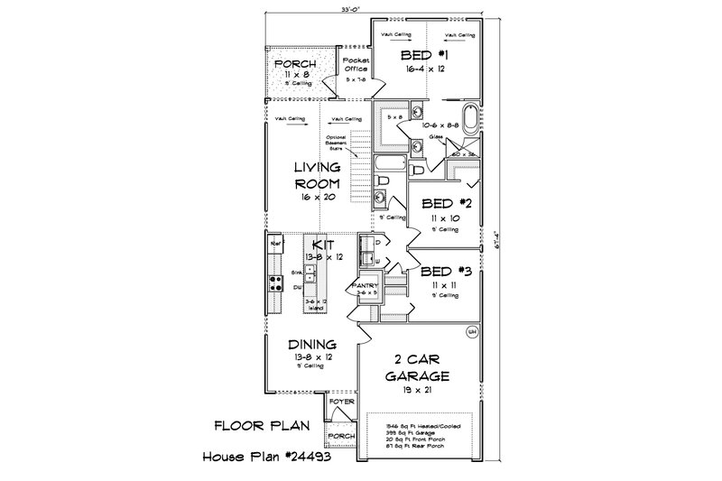 Home Plan - Floor Plan - Main Floor for Contemporary House Plan #513-2286 - 3 bed, 2 bath
