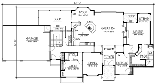Ranch Floor Plan - Main Floor Plan #100-455
