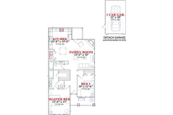 Floor Plan - Main Floor for Cottage House Plan #63-145 - 2 bed, 2 bath