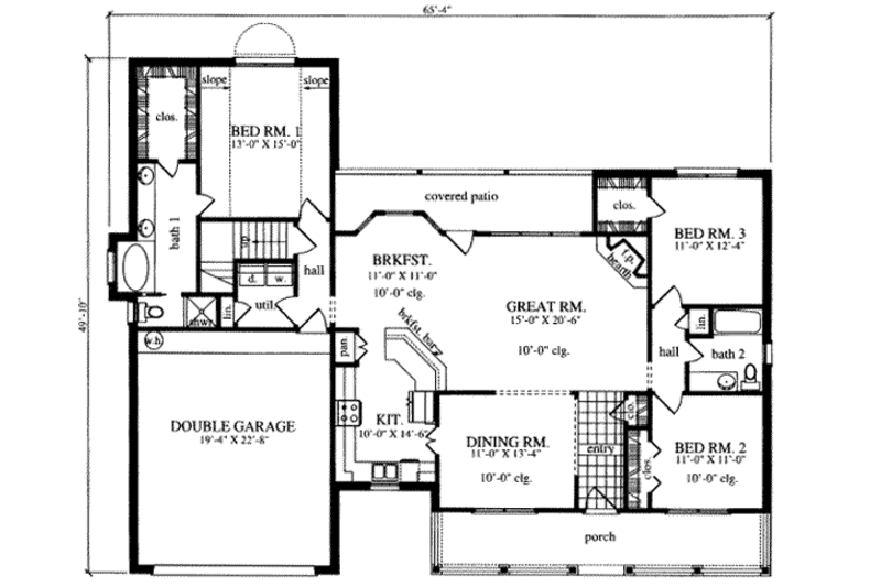 Traditional Style House Plan - 3 Beds 2 Baths 1821 Sq/Ft Plan #42-297 ...