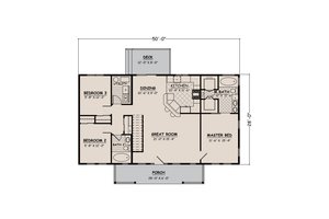 Floor Plan - Main Floor for Ranch House Plan #1082-10 - 3 bed, 2 bath