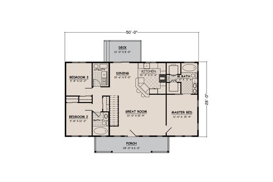 Floor Plan - Main Floor for Ranch House Plan #1082-10 - 3 bed, 2 bath