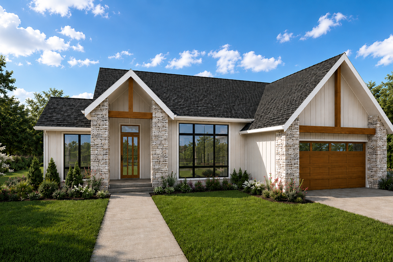 Architectural House Design - Exterior - Front Elevation 3 for Farmhouse House Plan #48-1227 - 3 bed, 2 bath