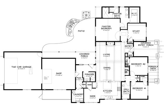 Floor Plan - Main Floor for Craftsman House Plan #895-9 - 3 bed, 2.5 bath