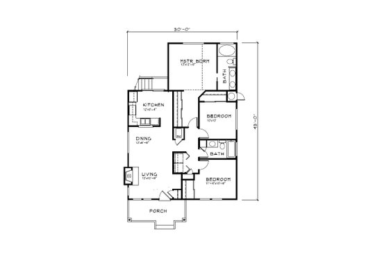 Floor Plan - Main Floor for Bungalow House Plan #515-63 - 3 bed, 2 bath
