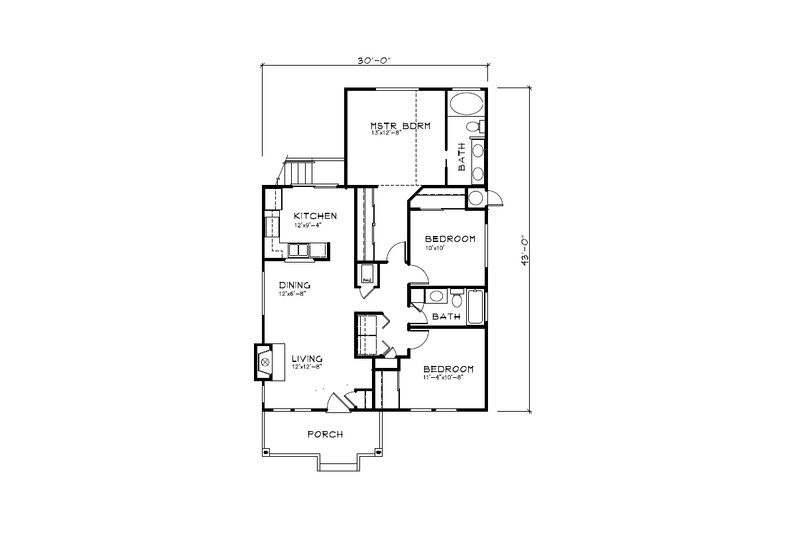 Architectural House Design - Floor Plan - Main Floor for Bungalow House Plan #515-63 - 3 bed, 2 bath