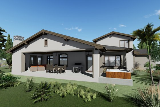 Exterior - Rear Elevation for Adobe / Southwestern House Plan #1069-22 - 3 bed, 3.5 bath