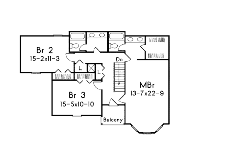 Architectural House Design - Floor Plan - Upper Floor for Traditional House Plan #57-229 - 3 bed, 2.5 bath