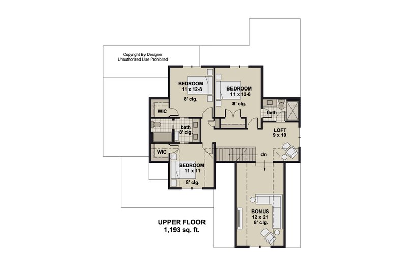 House Blueprint - Floor Plan - Upper Floor for Craftsman House Plan #51-1421 - 5 bed, 4.5 bath