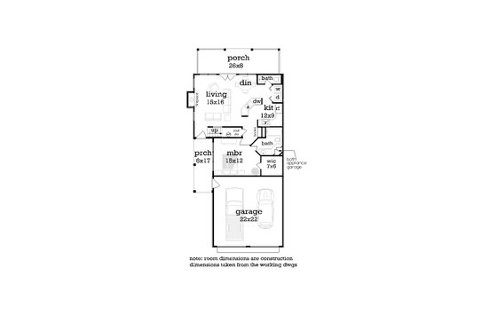 Floor Plan - Main Floor for Craftsman House Plan #45-592 - 2 bed, 3 bath