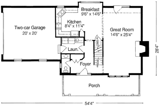 Floor Plan - Main Floor for Traditional House Plan #46-122 - 3 bed, 2.5 bath