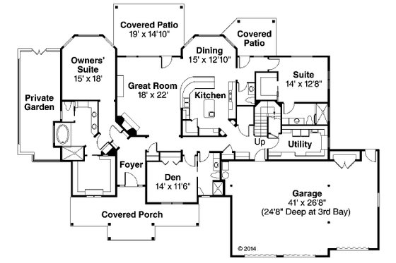 Floor Plan - Main Floor for Craftsman House Plan #124-930 - 3 bed, 5.5 bath