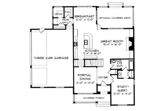 Floor Plan - Main Floor for Craftsman House Plan #413-102 - 4 bed, 3 bath