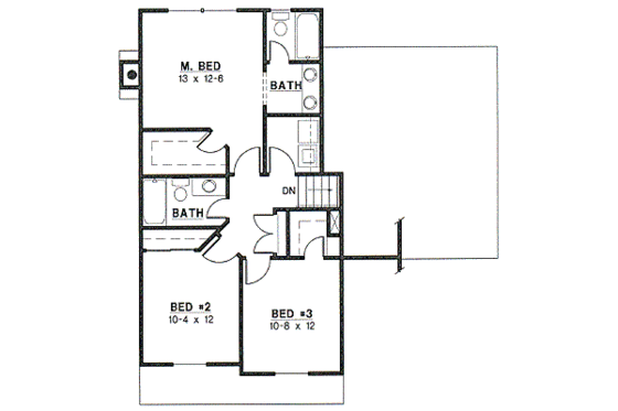 Floor Plan - Upper Floor for Traditional House Plan #67-641 - 3 bed, 2 bath
