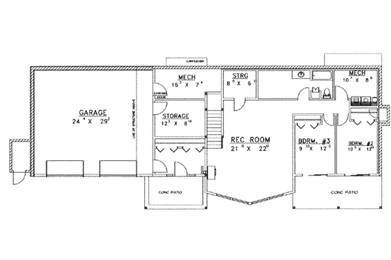 Dream House Plan - Floor Plan - Lower Floor for Modern House Plan #117-465 - 3 bed, 2.5 bath