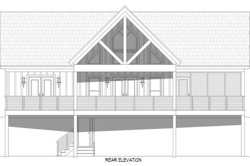 House Blueprint - Exterior - Rear Elevation 1 for Beach House Plan #932-1453 - 3 bed, 2 bath